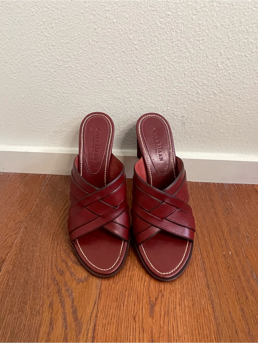 Cole Haan Country Red Leather Woven Mule Sandals Size 7AA